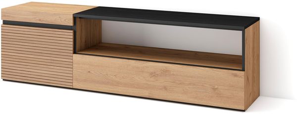 Skraut Home | TV-Schrank, Lowboard | für Wohnzimmer und Esszimmer | 150 x 45 x 35 cm | Für TV-Geräte bis zu 65" | Fernsehtisch | Moderner Stil | Eiche