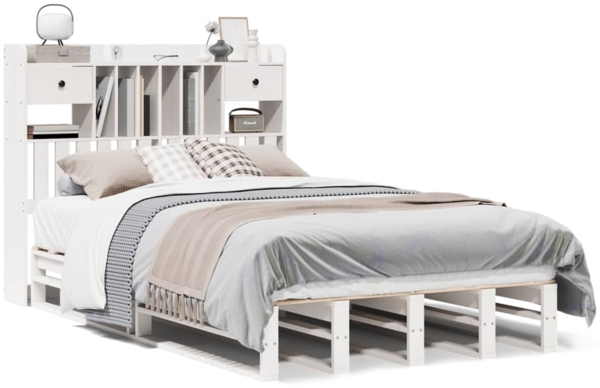 vidaXL Massivholzbett mit Regal ohne Matratze Weiß 135x190 cm Kiefer 3323984