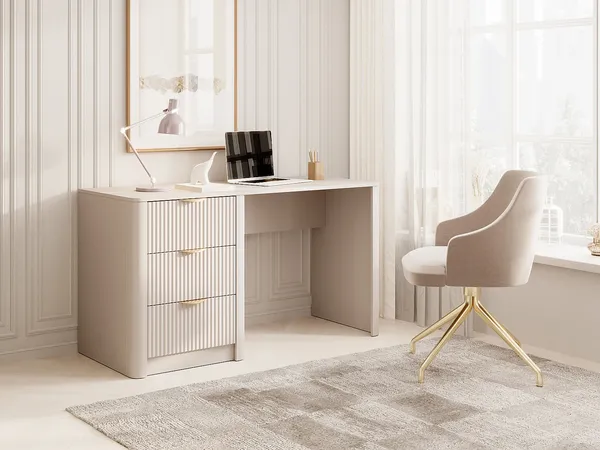 Vente-unique - ELONARIA Büromöbel Holz, Platte BeigeGold - B 55,1 cm x H 76,4 cm x L 140,4 cm
