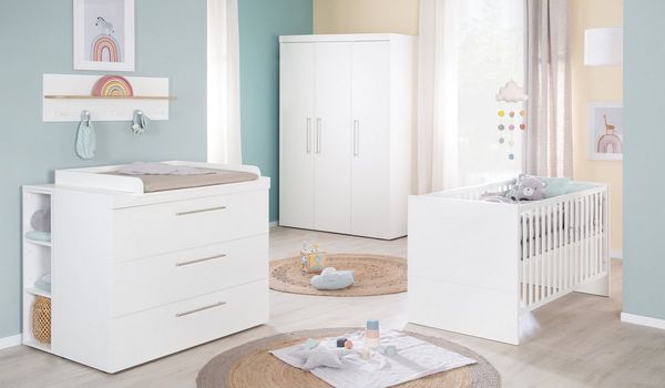 roba® Babyzimmer-Komplettset Kimi 3-teilig - Kinderzimmer in Weiß aus Holz gefertigt, (3er Set, Babybett 70 x 140 cm, Wickelkommode & Kleiderschrank), Klassische und zeitlose Optik - Made in Europe
