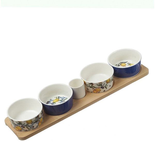 MARELIDA Servier-Set Tapas Set Servierplatte mit 4 Dipschalen Snackschalen Fingerfood, (5-tlg)