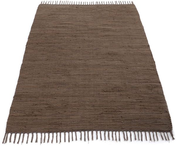 carpetfine Teppich Kelim Chindi uni, auch als Läufer, rechteckig, Höhe: 5 mm, Wendeteppich, reine Baumwolle, handgewebt, Uni-Farben, mit Fransen