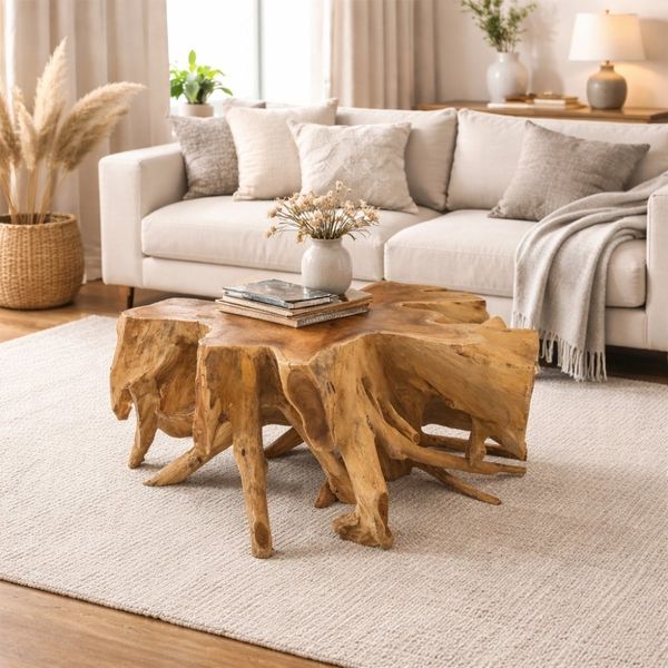 Couchtisch AKAR Natural ca. D90cm Teakwurzelholz massiv Teak Wurzel Tisch Unikat
