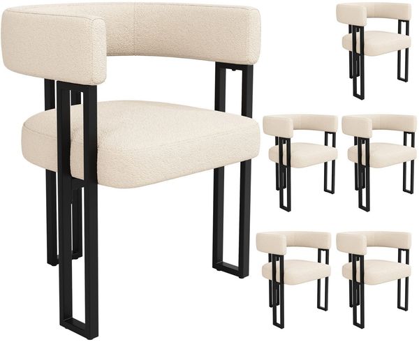 Merax Esszimmerstuhl(Set, 6 St), 6er Set, Make-up-Stuhl, Schminkstuhl Ergonomischer Stuhl, Leichter Luxusstuhl Geschwungene Rückenlehne, Beige