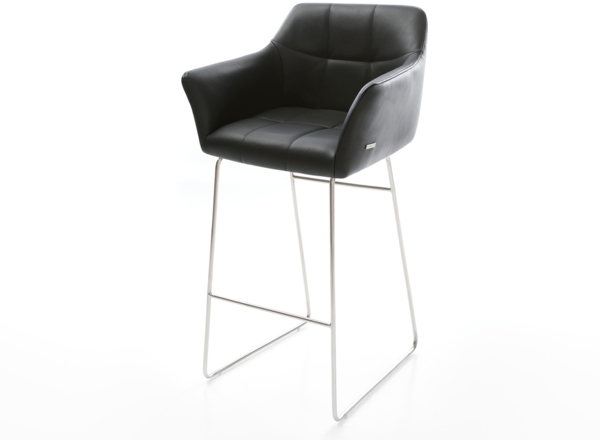 Barstuhl Yulo-Flex Echt-Leder Schwarz Kufengestell Edelstahl