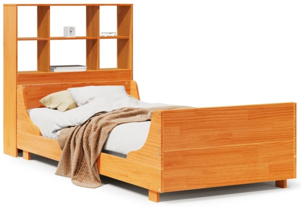 vidaXL Massivholzbett mit Regal ohne Matratze Wachsbraun 100x200 cm 3323814