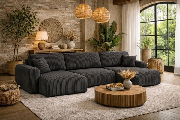 Kaiser Möbel Ecksofa mit Schlaffunktion und Bettkasten Ariel UXL aus Cordstoff Poso, U-Form,pflegeleichter Cordstoff,hoher Sitzkomfort
