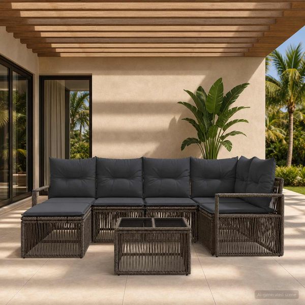 vidaXL Gartensofa-set 7 pcs Grau Poly-Rattan 3435782