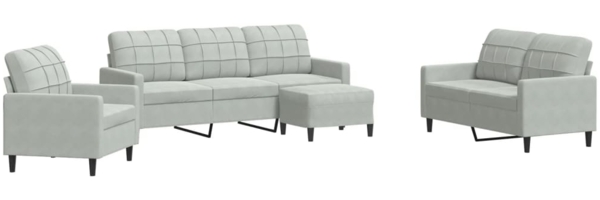 vidaXL 4-tlg. Sofagarnitur mit Kissen Hellgrau Samt 3278361