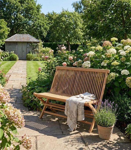 Outdoor Gartenbank RIVA, Braun, Teakholz massiv, Klappbar, B 100 x H 89 x T 43 cm