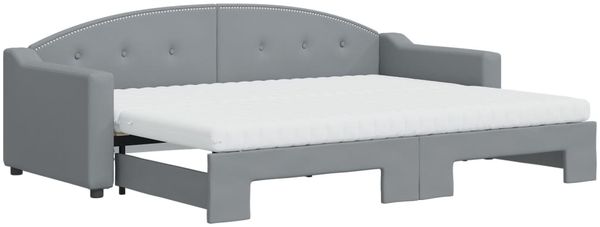 vidaXL Tagesbett Ausziehbar mit Matratze Hellgrau 80x200 cm Stoff 3197543 Bild 2