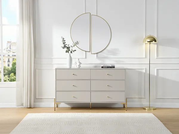 Vente-unique - MILAVIA Kommode Holz, Platte BeigeGold - B 40 cm x H 82 cm x L 140 cm