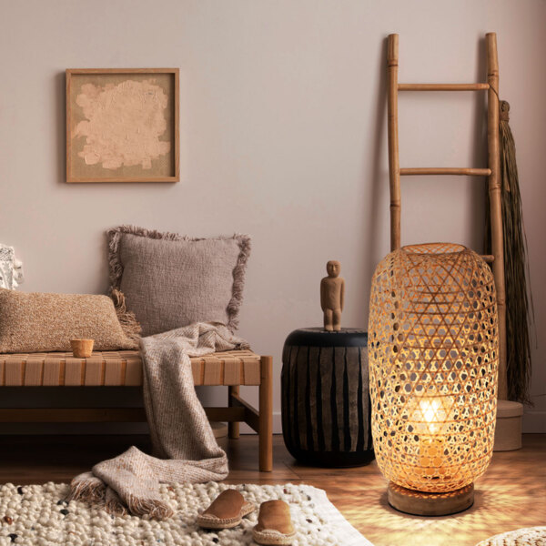 Tischleuchte, Bambus-Geflecht, Höhe 46 cm Bild 4