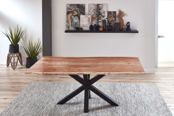 Baumkante Esstisch Akazienholz massiv Metallgestell Natur 160x85 cm schwarz QUINCY 524779 Bild 2