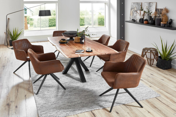 Baumkante Esstisch Akazienholz massiv Metallgestell Natur 160x85 cm schwarz QUINCY 524779 Bild 5