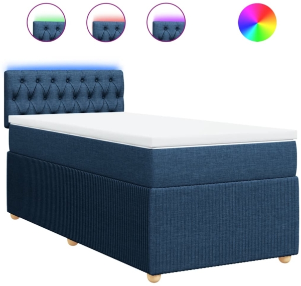 vidaXL Boxspringbett mit Matratze Blau 100x200 cm Stoff 3289680