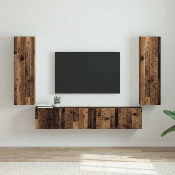 2-tlg. TV-Wandschrank, Fernsehschrank Altholz 30 x 31 x 100 cm Holzwerkstoff