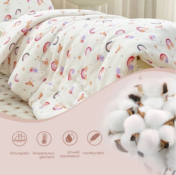 KEAYOO Kinderbettwäsche Muslin Bettwäsche Baumwolle Double Gauze, 2 teilig, Double Gauze Bettwäsche mit Elefantenmotiven für Kinder
