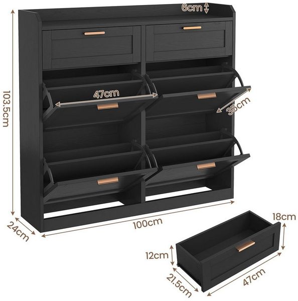 MSMASK Schuhschrank mit 4 Klappen, Einstellbarer Schuhregal, 24 x 100 x 103 cm (1-St)