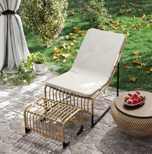 Gartensessel-Set 93 x 65 x 80 cm aus PE-Rattan mit Fußhocker, Cremeweiß