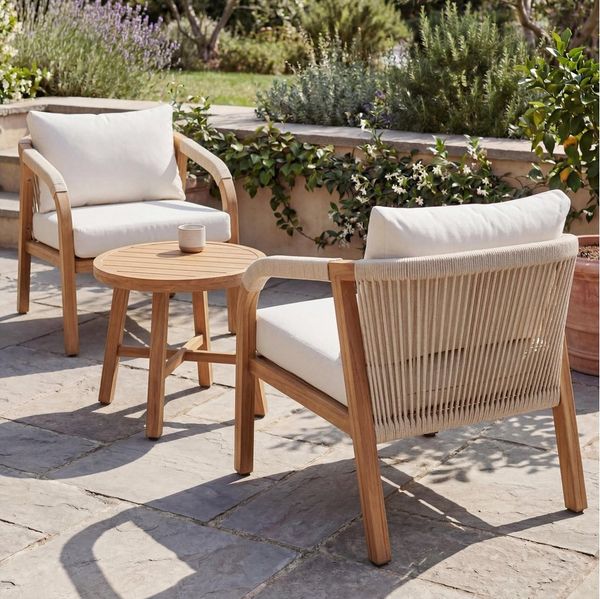 MCW Loungeset MCW-P82, (Set, 3-tlg), Mit elastischem Seilgeflecht, Inkl. wetterfeste Sitz- und Rückenkissen