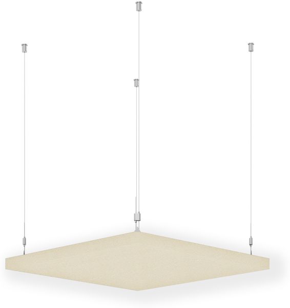 Rheinland Möbel FocusWall DAQ0303 – Quadratischer Akustik-Deckenabsorber 30×30 cm in Stofffarbe Oyster inkl. Chrom-Stahlseilen - Made in Germany - Klasse A, Stoffbezug, schwer entflammbar