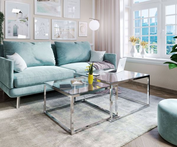 Lookway Couchtisch YOSHI 2in1 Glastischplatte und Chromgestell (2er-Set), Breite: 70 cm und 60 cm