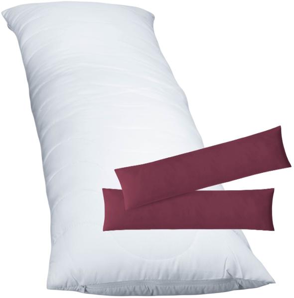 1 x Füllkissen mit Rautensteppung 40x80 cm + Jersey Kissenbezug 2er Set 40 x 80 cm Bordeaux