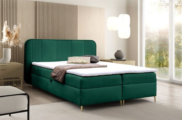 Boxspringbett Schlafzimmerbett AVERY PREMIUM 140x200cm Stoff Magic Velvet Flaschengrün