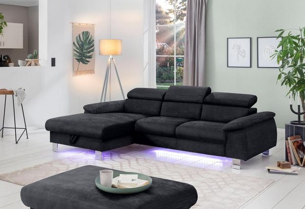 COTTA Ecksofa Komaris L-Form, mit Kopfteilverstellung, wahlweise Bettfunktion,Stauraum & Beleuchtung