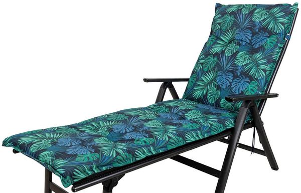 Sun Garden Polsterauflage Rollliege Rügen/Prato 30417-100 blau-grün Blätter 190 x 60 x 8 cm SG, (1 St), Eckhaltebänder mit Bindebändern Halteband Gummi