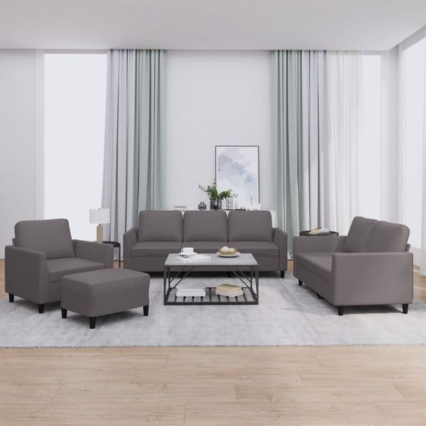 vidaXL 4-tlg. Sofagarnitur mit Kissen Grau Kunstleder 3201747