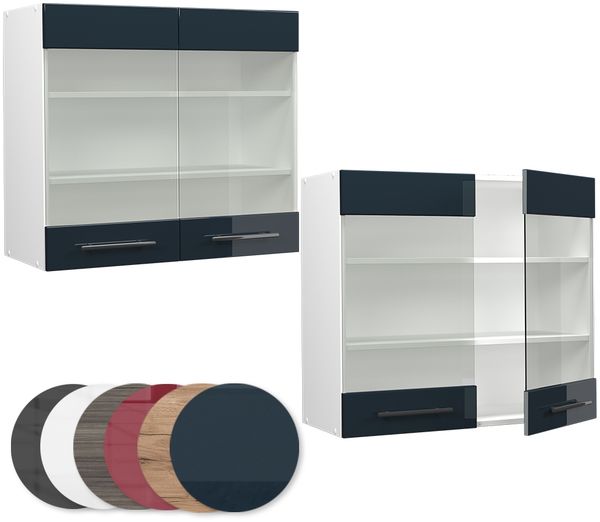 Küchenglasschrank Fame-Line Dunkelblau Hochglanz 80 cm Vicco Bild 5