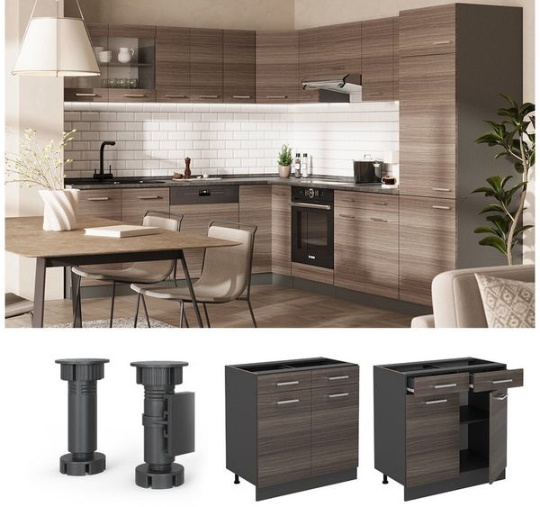 Küchenunterschrank R-Line Edelgrau 80 cm ohne Arbeitsplatte Vicco Bild 2