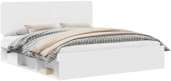 vidaXL Bettrahmen mit Kopfteil Weiß 200 x 200 cm Massives Kiefernholz 3412443