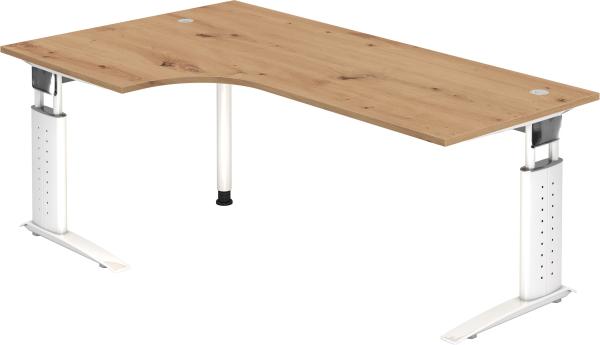 bümö höhenverstellbarer Eckschreibtisch U-Serie 200x120 Asteiche, Gestell in weiß - Schreibtisch L Form, großer Tisch für's Büro, Computertisch höhenverstellbar, US-82-R-W