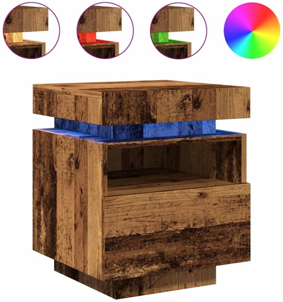 vidaXL Nachttische mit LED-Leuchten 2 Stk. Altholz-Optik 40x39x48,5 cm 857659