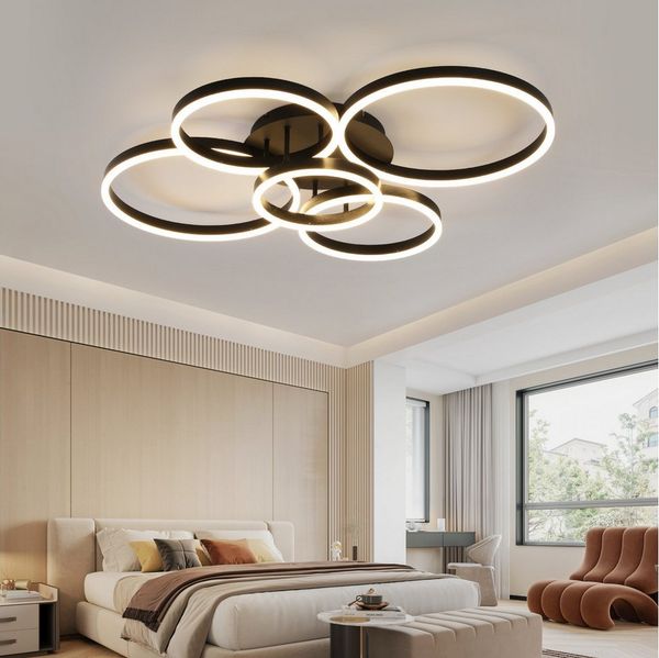 Nettlife LED Deckenleuchte Dimmbar Wohnzimmer Gold 2 Ring 46W 59CM Modern, Dimmbar mit Fernbedienung, LED fest integriert, Geeignet für Wohnzimmer, Schlafzimmer, Küche, Esszimmer, Büro