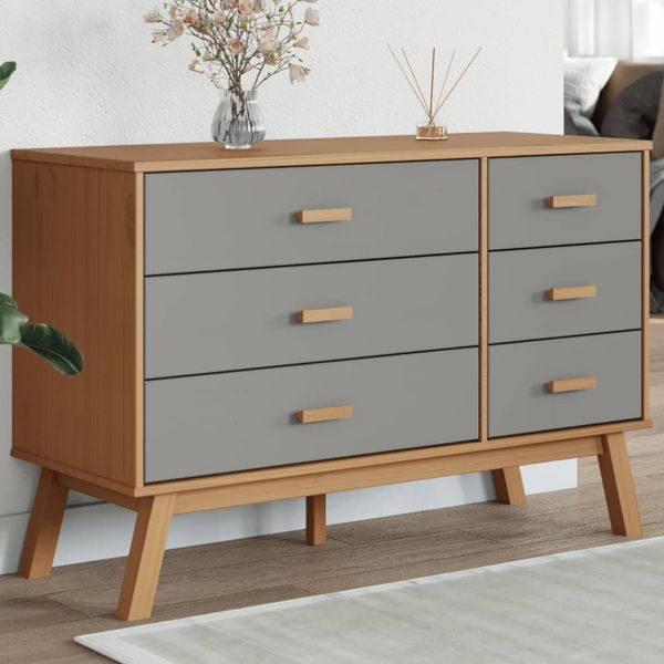 vidaXL Schubladenschrank OLDEN Grau und Braun Massivholz Kiefer 358592