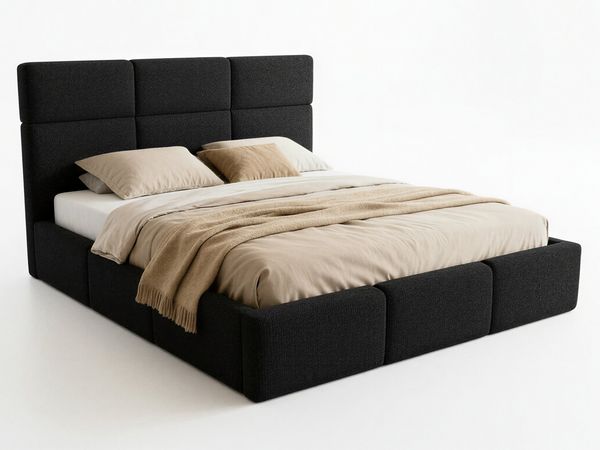 Polsterbett Celine - Bettkasten mit Gasdruckfedern - Doppelbett mit Lattenrost, Bett mit Polsterkopfteil, Bettgestell, Schlafzimmer, Bouclé-Stoff (160 x 200 cm, Schwarz (Coral 60)) Bild 2