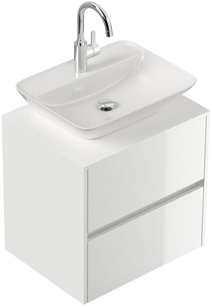 Badmöbel Taifun 60cm mit modernem Aufsatzwaschbecken weiß Hgl : Weiss hochglanz