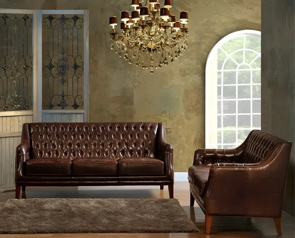 Vente-unique - COLBERT Couchgarnitur Leder Braun - B 84 cm x H 84 cm x L 138 cm194,5 cm