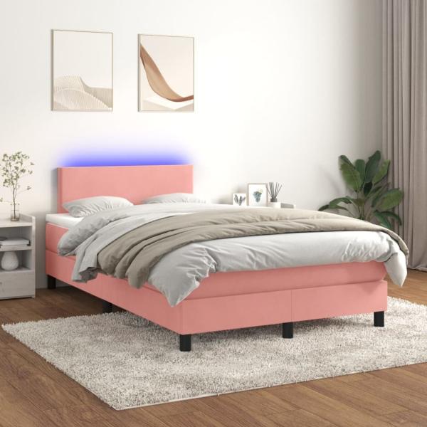 vidaXL Boxspringbett mit Matratze & LED Rosa 120x200 cm Samt 3134278