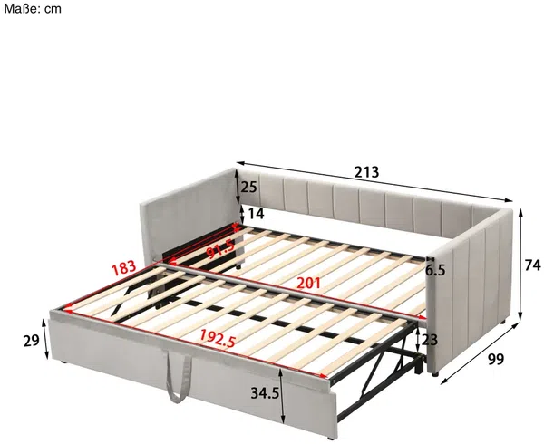 Schlafsofa, 90x200 cm/180x200 cm, Ausziehbett mit Bettfunktion, inkl. Lattenrost, Einzelbett, Doppelbett, Jugendbett, Samt Bild 6
