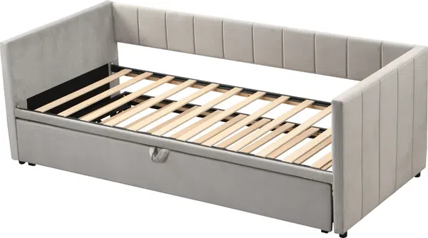 Schlafsofa, 90x200 cm/180x200 cm, Ausziehbett mit Bettfunktion, inkl. Lattenrost, Einzelbett, Doppelbett, Jugendbett, Samt Bild 9