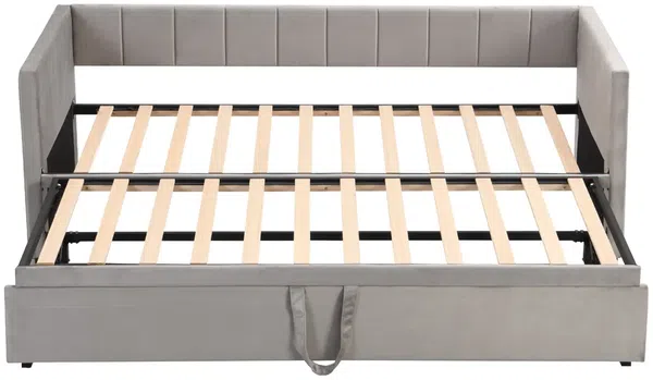 Schlafsofa, 90x200 cm/180x200 cm, Ausziehbett mit Bettfunktion, inkl. Lattenrost, Einzelbett, Doppelbett, Jugendbett, Samt Bild 7