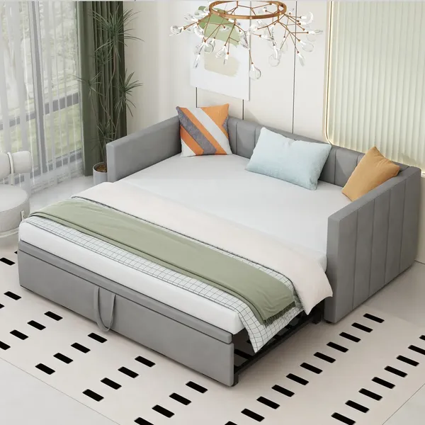 Schlafsofa, 90x200 cm/180x200 cm, Ausziehbett mit Bettfunktion, inkl. Lattenrost, Einzelbett, Doppelbett, Jugendbett, Samt