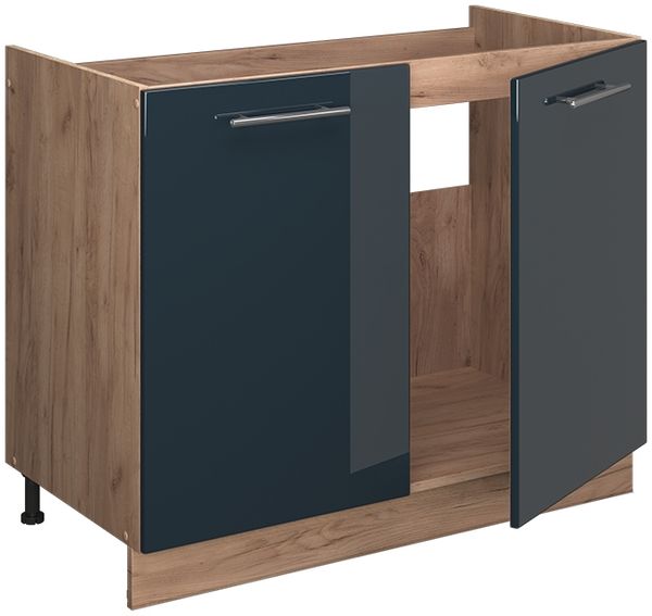 Spülenunterschrank Fame-Line Dunkelblau Hochglanz/Goldkraft Eiche 100 cm, AP Anthrazit Vicco Bild 6