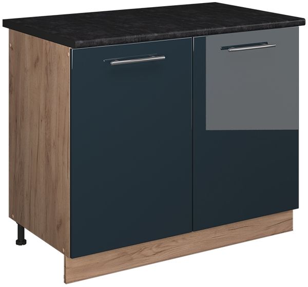 Spülenunterschrank Fame-Line Dunkelblau Hochglanz/Goldkraft Eiche 100 cm, AP Anthrazit Vicco