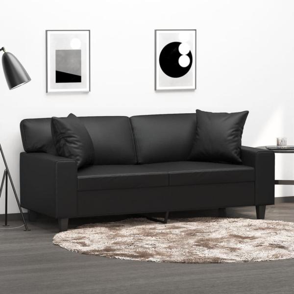 vidaXL 2-Sitzer-Sofa mit Zierkissen Schwarz 140 cm Kunstleder 3200866